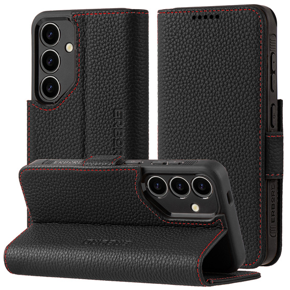 Bőr tok Samsung Galaxy S24-hoz, ERBORD LeatherWallet, fekete
