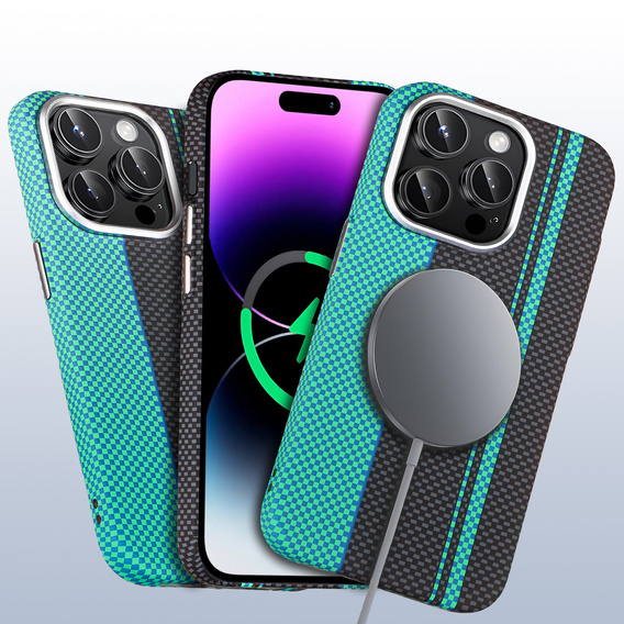 Tok iPhone 14 Pro, Carbon Fiber MagSafe, fekete / kék
