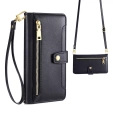 Pattintható tok a iPhone 16E, Wallet Zipper Pocket, fekete