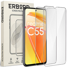 2x edzett üveg a Realme C55, ERBORD 9H Hard Glass a képernyőn
