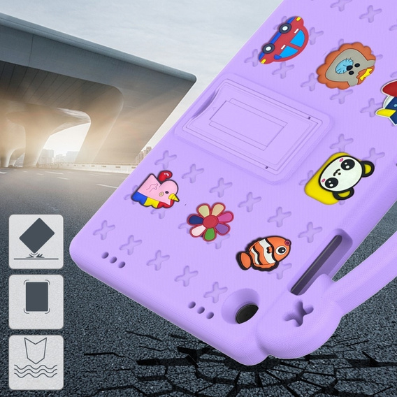 Gyermek tok Samsung Galaxy Tab A9+, Cute Patterns, állvánnyal, lila
