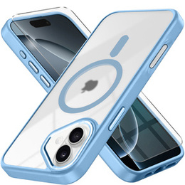 Tok iPhone 16-hoz, MagSafe, ERBORD Matt Case, átlátszó / kék + képernyőüveg