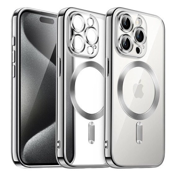 Tok iPhone 15 Pro Max-hoz, Electro MagSafe, ezüst + üveg a képernyőhöz