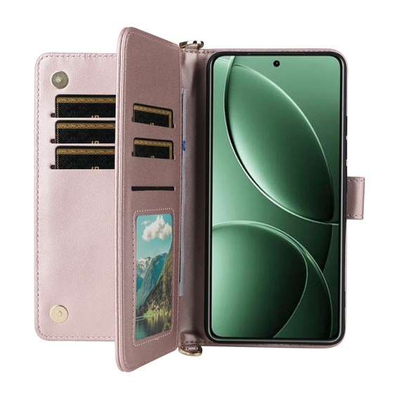 Tok patenttal a Xiaomi Poco F7 Ultra-hez, Crossbody Leather Wallet, rózsaszín