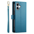 Pattintható tok a iPhone 16, Wallet Zipper Pocket, kék