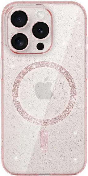 Tok iPhone 16 Pro-hoz, ERBORD Glitter MagSafe, rózsaszín + képernyőüveg