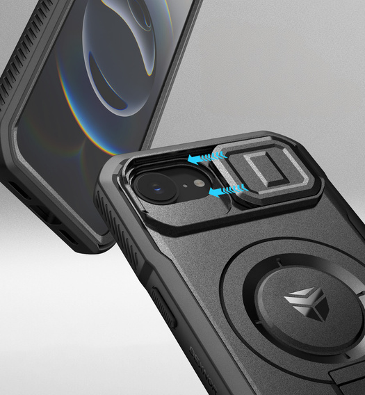Páncélozott tok iPhone 16e készülékhez, Dexnor CamProtect MagSafe, fekete
