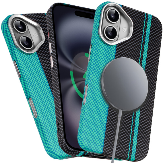 Tok iPhone 16, Carbon Fiber MagSafe, fekete / kék