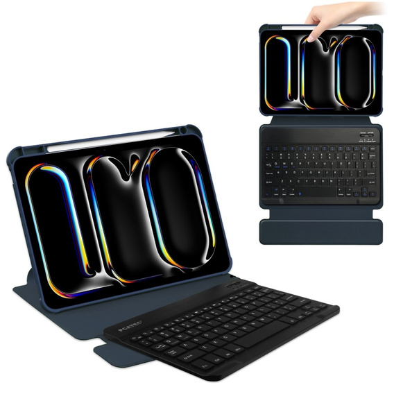 Billentyűzet tok iPad Pro 11" 2024 (5 gen.), Rotary 360° Leather, sötétkék
