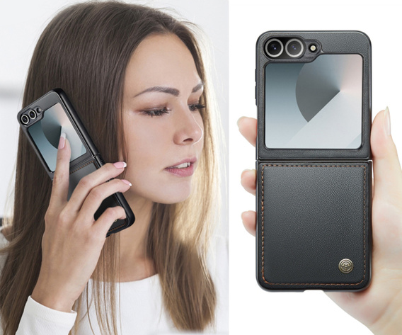 Tojás Samsung Galaxy Z Flip7 FE / Z Flip6, CASEME Litchi Leather, fekete