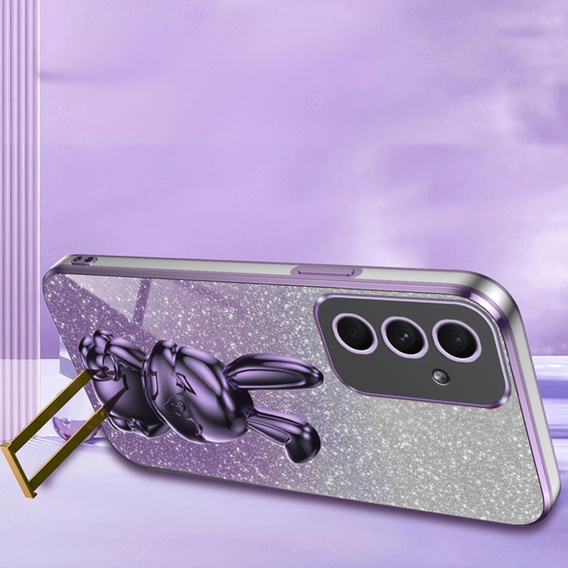 Tok Samsung Galaxy A54 5G, Glitter Rabbit, kihúzható állvánnyal, lila