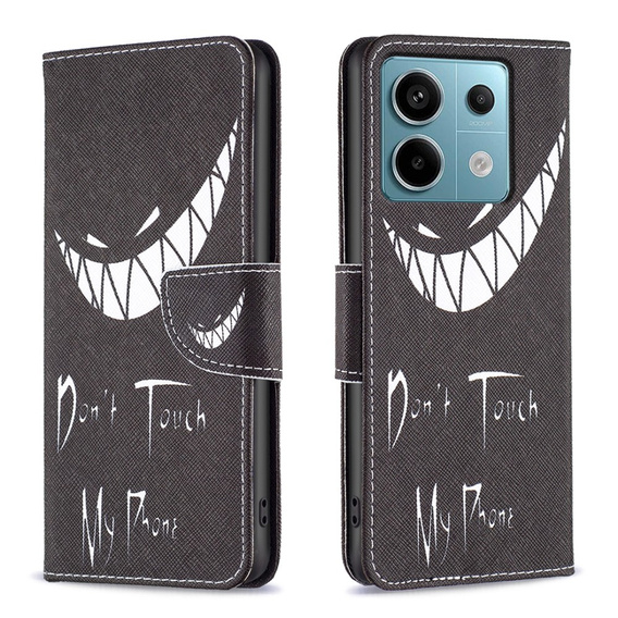 Pattintható tok a Xiaomi Redmi Note 13 Pro 5G, Wallet, Don't Touch My Phone fekete