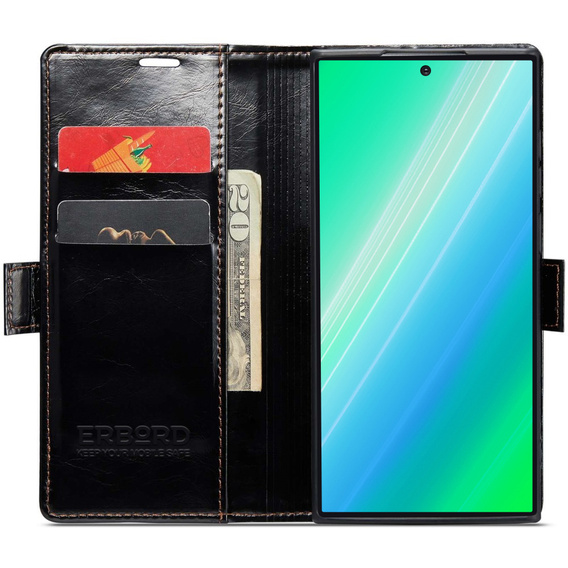 Pattintható tok a Samsung Galaxy S23 Ultra, ERBORD Waxy Wallet, fekete