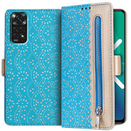 Flap tok Xiaomi Redmi Note 11 4G / Note 11S 4G, Wallet Pocket Zipper Lace, kék