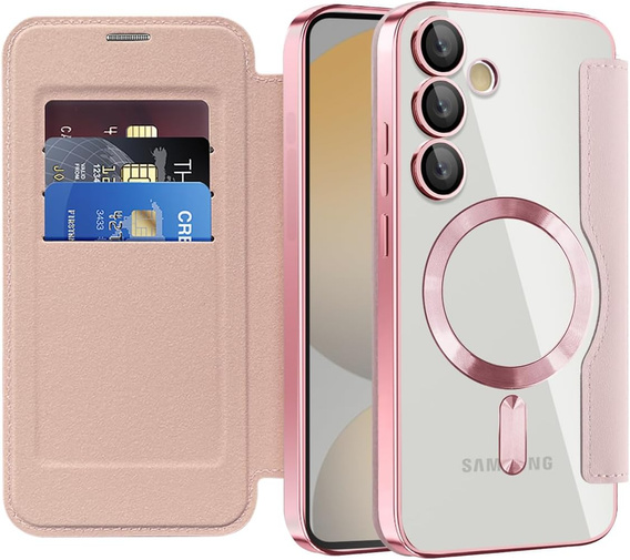 Pattintható tok a Samsung Galaxy S25 FE, RFID Wallet MagSafe CamShield, rózsaszín