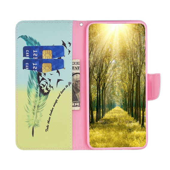 Pattintható tok a Motorola Moto G54 5G, Wallet, feather, kék