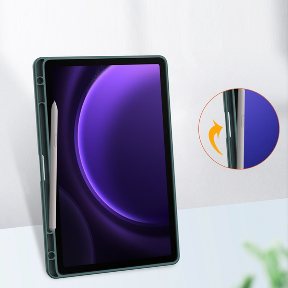 Tok Samsung Galaxy Tab S10 Lite / S10 FE / S9 FE, Smartcase Hybrid, tolltartó résszel, sötétzöld