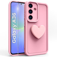 Tok Samsung Galaxy A36, Silicone Heart, rózsaszín + 9H edzett