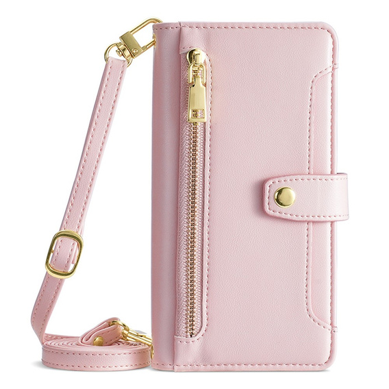 Pattintható tok a iPhone 14, Wallet Zipper Pocket, rózsaszín