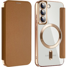 Pattintható tok a Samsung Galaxy S22 5G, RFID Wallet MagSafe CamShield, barna