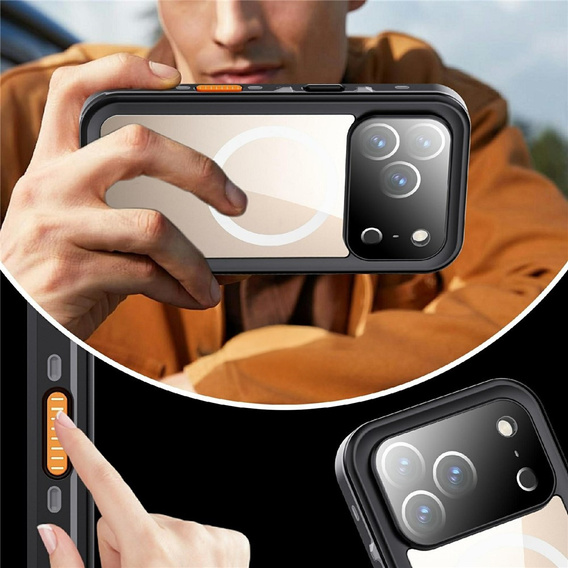 Tok iPhone 17 Pro készülékhez, vízálló IP68, SHELLBOX MagSafe, fekete