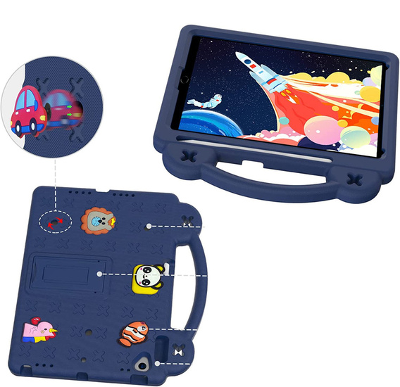 Gyermek tok iPad 10.2" 2021/2020/2019 (9/8/7 gen.) / Air 10.5" 2019 (3 gen.), Cute Patterns, állvánnyal, sötétkék