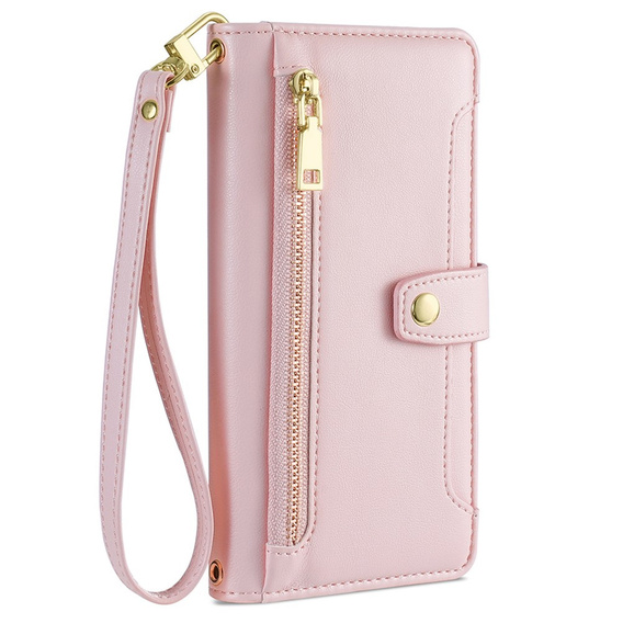 Pattintható tok a Oppo A78 4G, Wallet Zipper Pocket, rózsaszín
