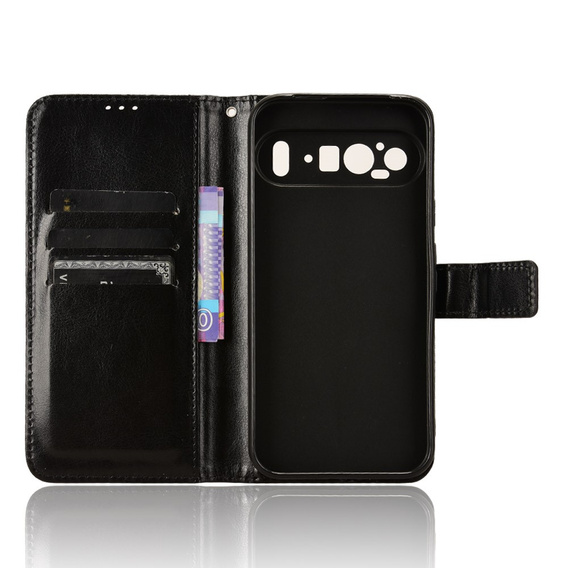 Pattintható tok a Google Pixel 9 Pro XL, Crazy Horse Wallet, fekete