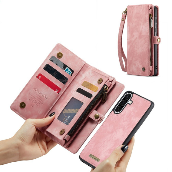 CASEME tok Samsung Galaxy A56 5G, Retro Leather Wallet, szíjjal, rózsaszín