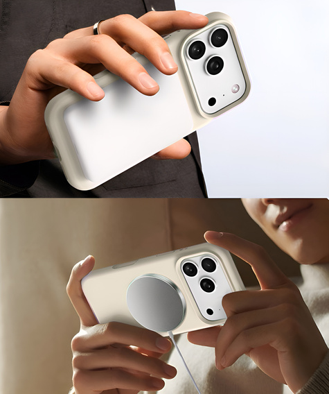 Szilikon tok iPhone 17 Pro Max készülékhez - MagSafe kompatibilis, ütésgátló, bézs színben