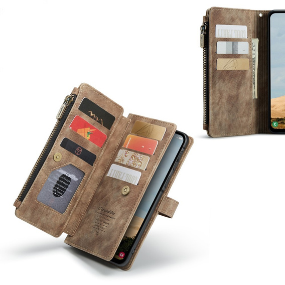 CASEME tok Samsung Galaxy A56 5G, Leather Wallet Cash and Card Slots, pánttal, barna