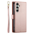 Pattintható tok a Samsung Galaxy S24 FE, Wallet Zipper Pocket, rózsaszín
