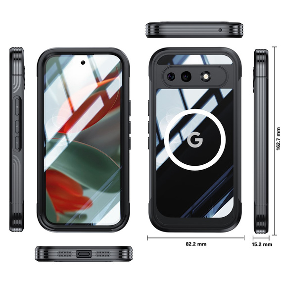 Üveges, ütésálló tok MagSafe-hez, Google Pixel 10a-hoz, fekete