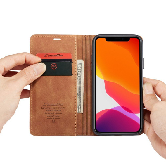 CASEME tok iPhone 11, Leather Wallet Case, barna