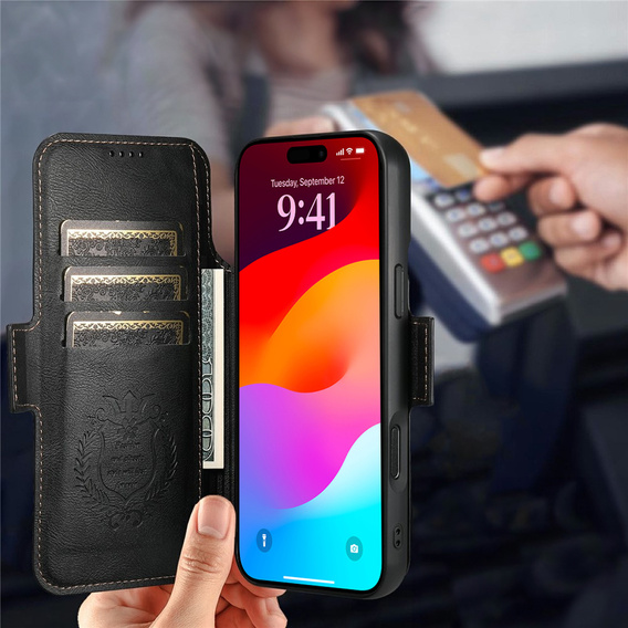 2 az 1-ben flip tok iPhone 17 Pro-hoz, SUTENI, MagSafe, fekete