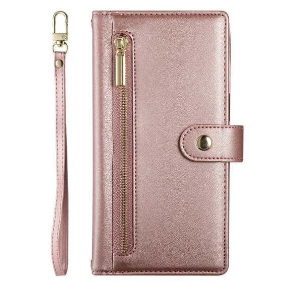 Pattintható tok a Realme 14 Pro 5G, Wallet Zipper Pocket, rózsaszín