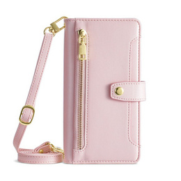 Pattintható tok a iPhone 15 Pro Max, Wallet Zipper Pocket, rózsaszín