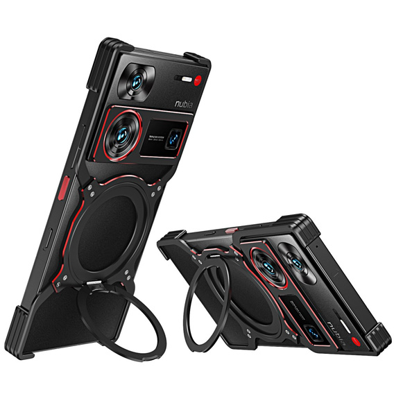 Tok ZTE nubia Z60 Ultra, Kickstand Bumper, lencsevédővel, MagSafe-hoz, fekete / piros