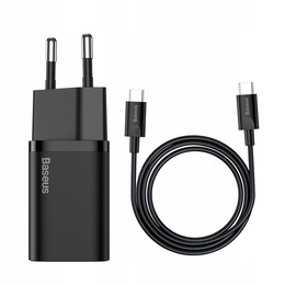 Baseus Super Si PD 25 W USB-C hálózati töltő + USB-C kábel, fekete