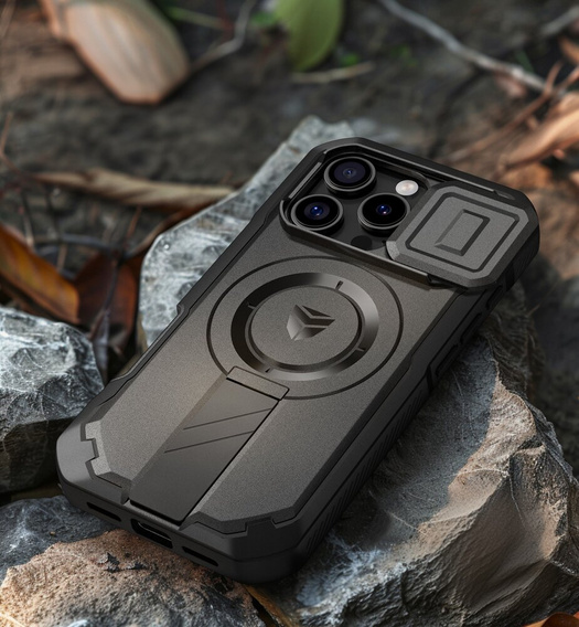 Páncélozott tok iPhone 16 Pro Max készülékhez, Dexnor CamProtect MagSafe, fekete (Két keret)