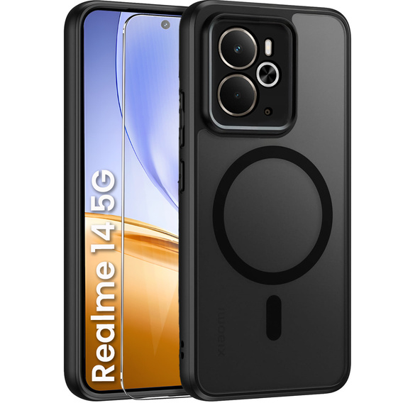 Tok Realme 14 5G / Realme 14T 5G-hoz, MagSafe, ERBORD Matt Case, fekete + képernyőüveg