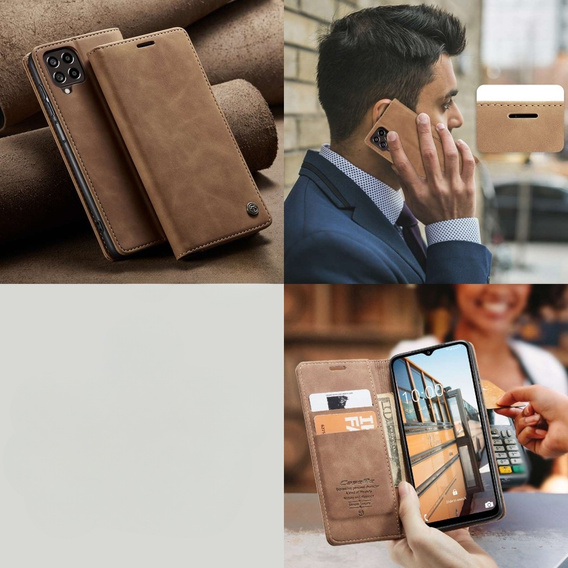 CASEME tok Samsung Galaxy M33 5G, Leather Wallet Case, barna