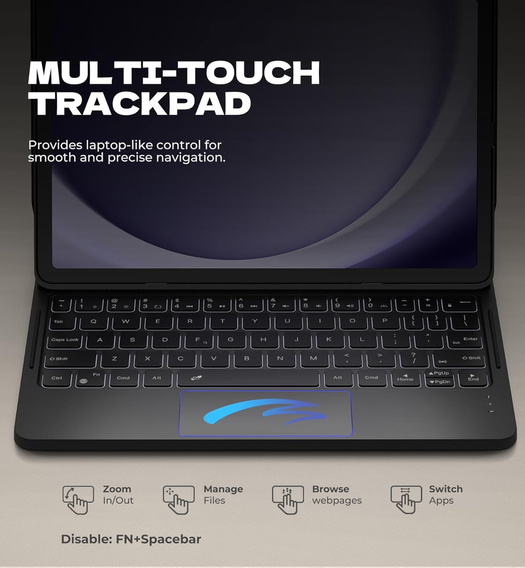 Dexnor mágneses tok billentyűzettel és érintőpaddal Samsung Galaxy Tab A9+ készülékhez