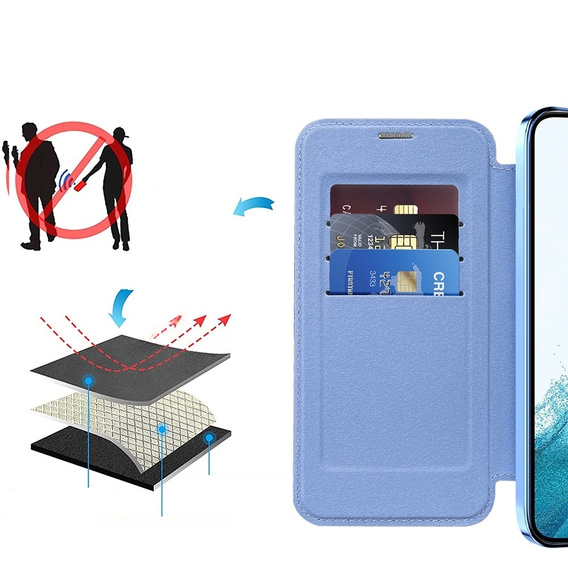 Pattintható tok a Samsung Galaxy S22 5G, RFID Wallet MagSafe CamShield, kék