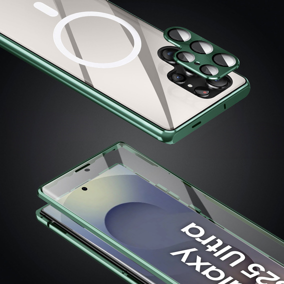 Magnetic Dual Glass MagSafe tok Samsung Galaxy S25 Ultra, zöld