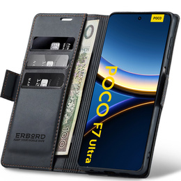 Tok Xiaomi Poco F7 Ultra, ERBORD Glossy Litchi, pénztárca patenttal, fekete