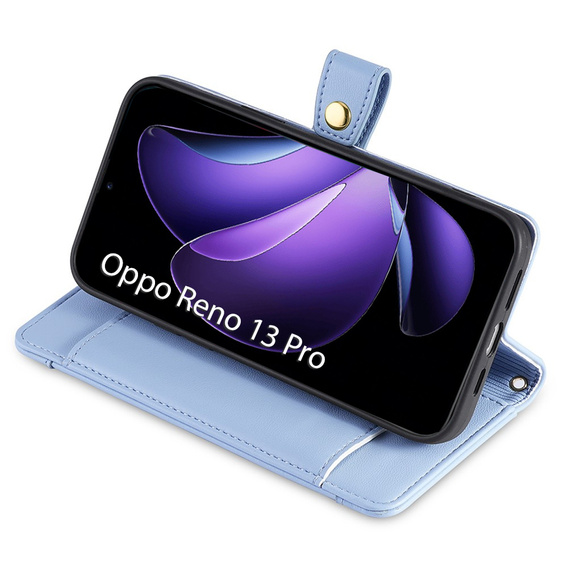 Pattintható tok a Oppo Reno 13 Pro, Wallet Zipper Pocket, kék