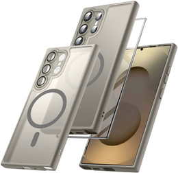 Tok Samsung Galaxy S25 Ultra-hoz, MagSafe, ERBORD Matt Case, titánium szürke + képernyőüveg