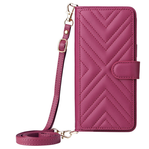 Tok patenttal a Samsung Galaxy S25 Edge-hez, Crossbody Leather Wallet, bordó