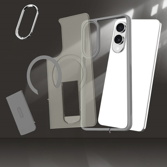 Tok Samsung Galaxy S25 Edge, Kickstand Matt Case, MagSafe, titánium szürke